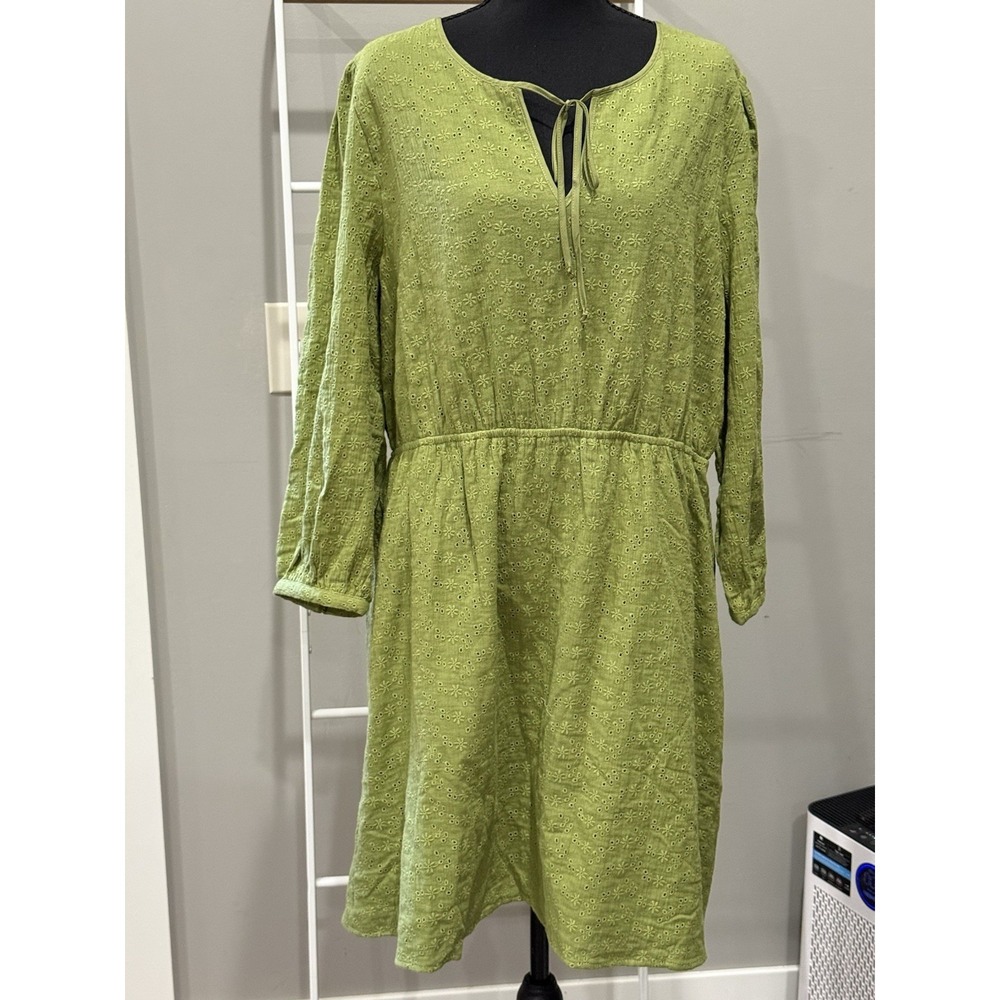 Daniel Rainn Green Embroidered VNeck Knee Length Dress XL Cottagecore Boho Chic